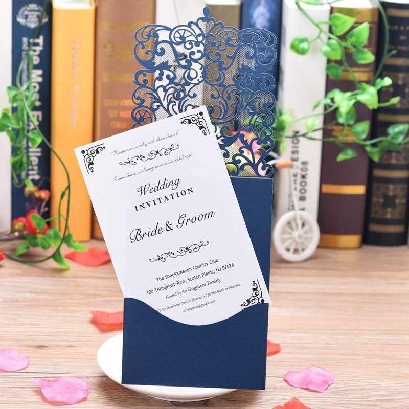 FOMTOR 50-Pack Blue Laser Cut Wedding Invitation Cards Set w/Envelopes & Inserts & Seals â€“ for Wedding, Bridal Shower, Graduation, Birthday Party, Engagement, Anniversary - Image 4